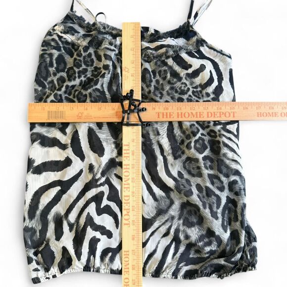 Vigoss Collection Y2K Animal Print Cami Top L Black White Zebra Leopard Ruffle - Picture 8 of 8